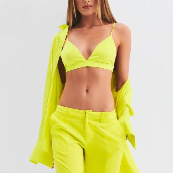 Ser.O.Ya Retrofête Silk Button Down Shirt Neon Lime XS - Picture 4 of 12